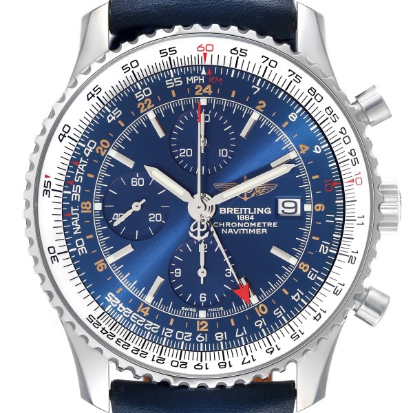 Breitling Navitimer World Blue Dial Steel Mens Watch A24322 Box Papers