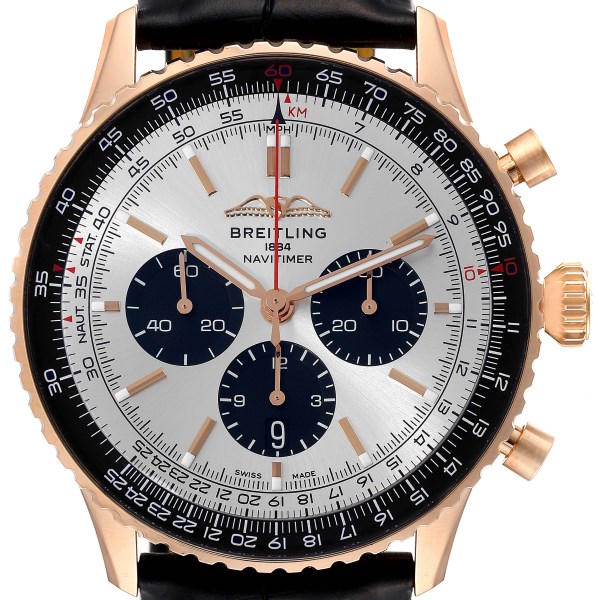 Breitling Navitimer 01 46 Rose Gold Silver Dial Mens Watch RB0137 Box Card Breitling Navitimer 01 46 Rose Gold Silver Dial Mens Watch RB0137 Box Card