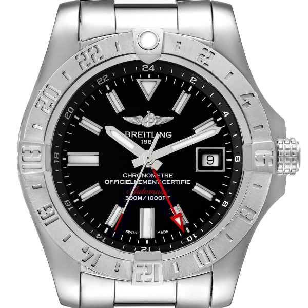 Breitling Aeromarine Avenger II GMT Black Dial Mens Watch A32390 Box Papers