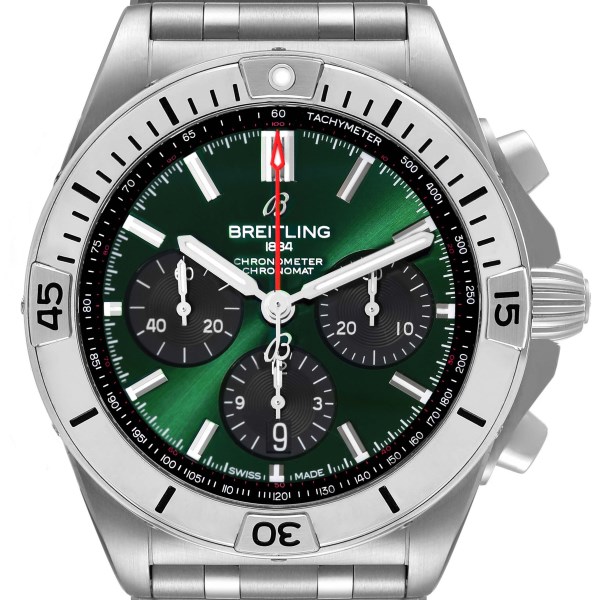 Breitling Chronomat B01 Green Dial Steel Mens Watch AB0134 Box Papers