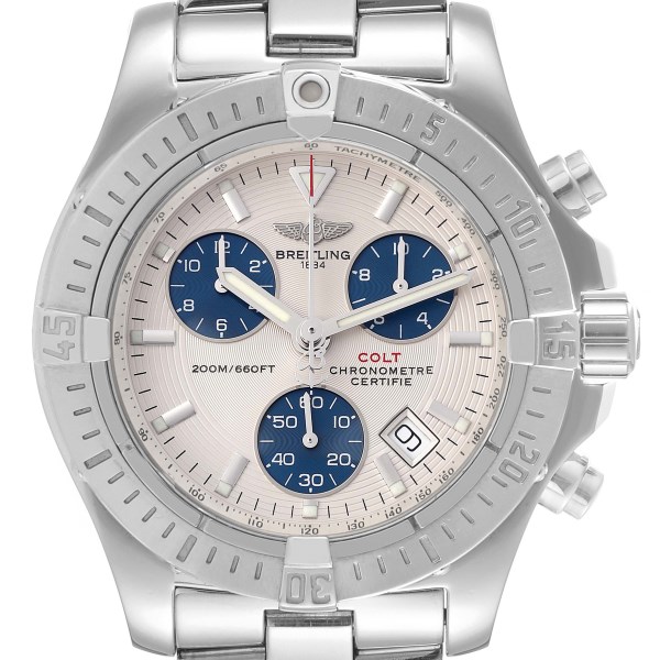 Breitling Colt Chronograph Silver Dial Steel Mens Watch A73380 Box Papers