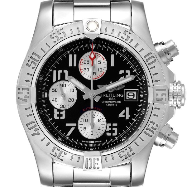 Breitling Avenger II Black Dial Steel Mens Watch A13381 Box Card