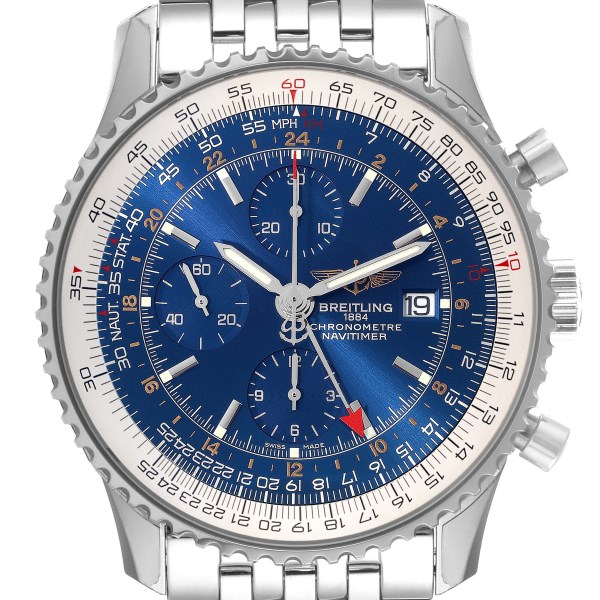 Breitling Navitimer World GMT Blue Dial Steel Mens Watch A24322 Box Card