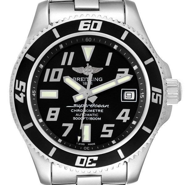 Breitling Superocean 42 Abyss Black Silver Steel Mens Watch A17364 Box Card
