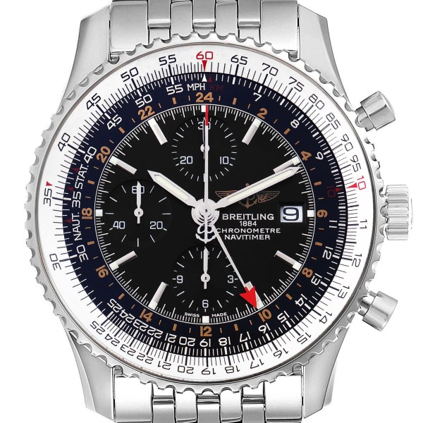 Breitling Navitimer World Black Dial Steel Mens Watch A24322