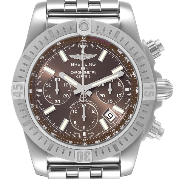 Breitling Chronomat 44 Airbourne Brown Dial Steel Mens Watch AB0115 Box Card