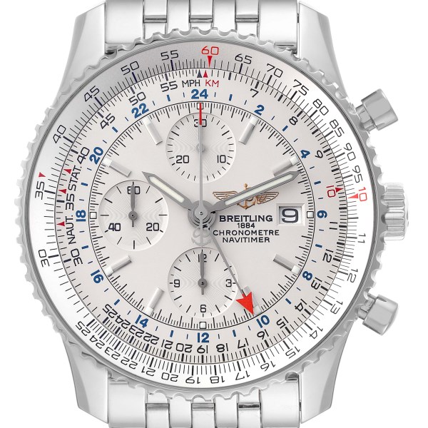 Breitling Navitimer World GMT Chronograph Silver Dial Steel Mens Watch A24322