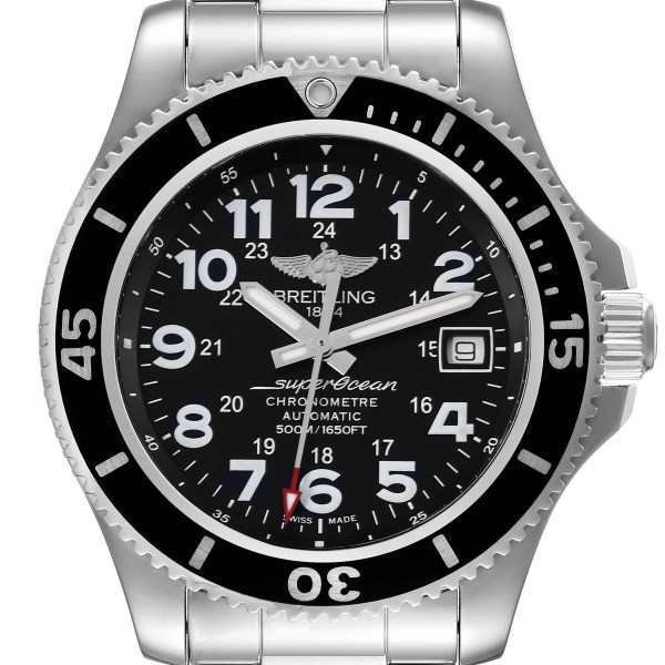 Breitling Superocean II Black Dial Steel Mens Watch A17365 Box Card