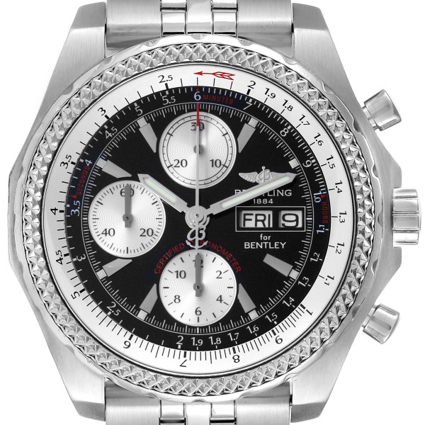 Breitling Bentley GT Black Dial Steel Mens Watch A13363 Papers