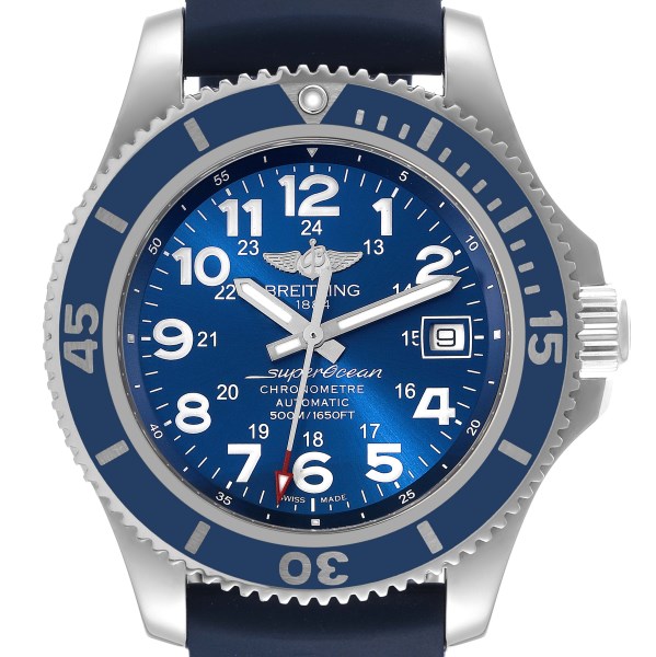 Breitling Superocean II Blue Dial Steel Mens Watch A17365 Box Papers