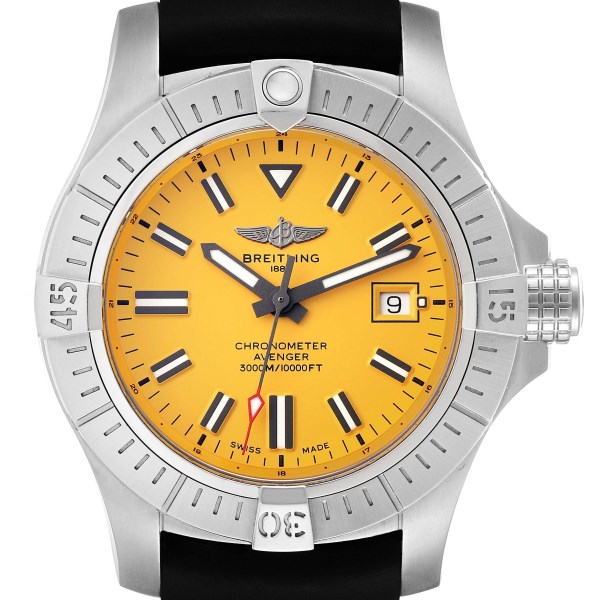 Breitling Avenger 45 Seawolf Yellow Dial Steel Mens Watch A17319 Box Card