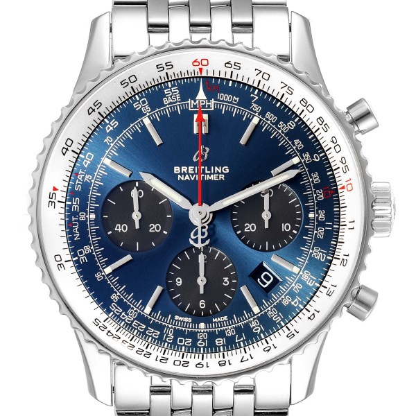 Breitling Navitimer 01 Blue Dial Steel Mens Watch AB0121 Box Card