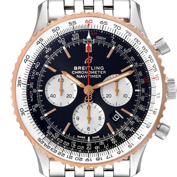 Breitling Navitimer 01 46mm Steel Rose Gold Black Dial Watch UB0127