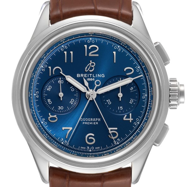 Breitling Premier B15 Duograph Blue Dial Steel Mens Watch AB1510 Box Card