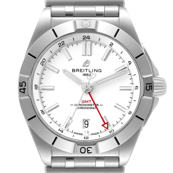 Breitling Chronomat GMT 40 White Dial Steel Mens Watch A32398 Box Card