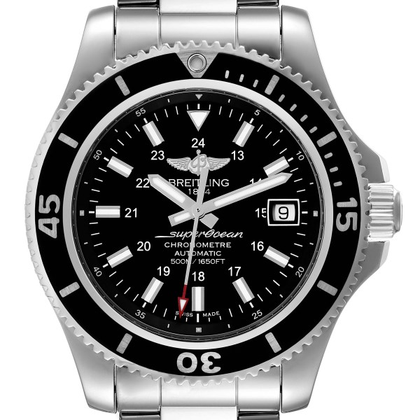 Breitling Superocean II Black Dial Steel Mens Watch A17365 Box Papers