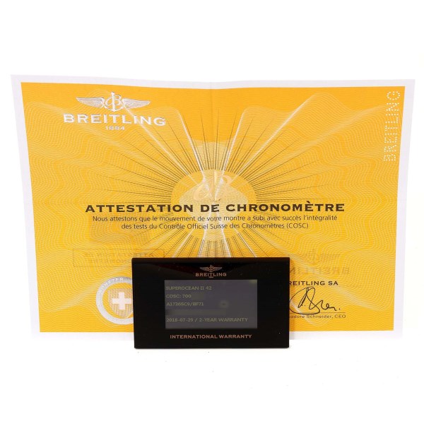 Breitling Superocean II Black Dial Steel Mens Watch A17365 Box Papers