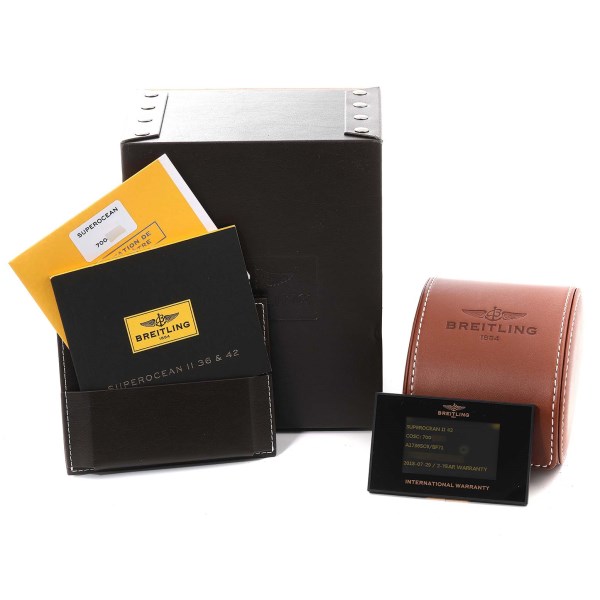 Breitling Superocean II Black Dial Steel Mens Watch A17365 Box Papers
