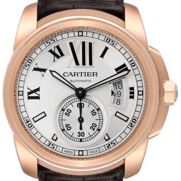 Cartier Calibre Rose Gold Silver Dial Automatic Mens Watch W7100009