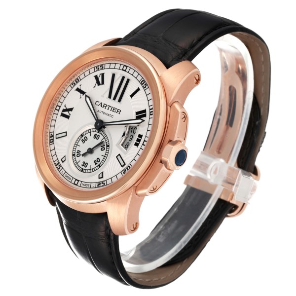 Cartier Calibre Rose Gold Silver Dial Automatic Mens Watch W7100009 Box Papers