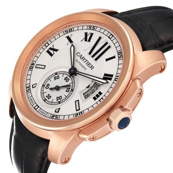 Cartier Calibre Rose Gold Silver Dial Automatic Mens Watch W7100009 Box Papers