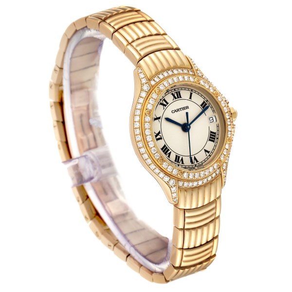 Cartier Cougar Yellow Gold Diamond Bezel Ladies Watch 1171 Box Service Papers