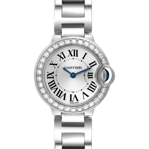 Cartier Ballon Bleu White Gold Diamond Bezel Ladies Watch WE9003Z3 Box Card