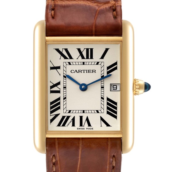 Cartier Tank Louis 18K Yellow Gold Brown Strap Mens Watch W1529756 Papers