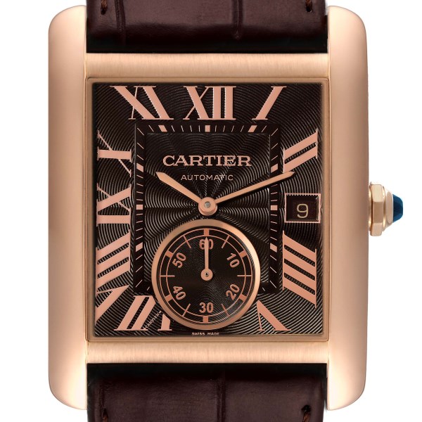 Cartier Tank MC Rose Gold Brown Dial Brown Strap Mens Watch W5330002