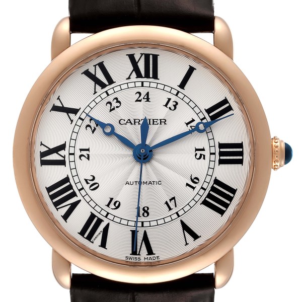 Cartier Ronde Louis Rose Gold Silver Dial Mens Watch WGRN0006 Box Card