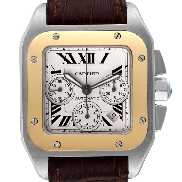 Cartier Santos 100 Steel Yellow Gold Chronograph Mens Watch W20091X7