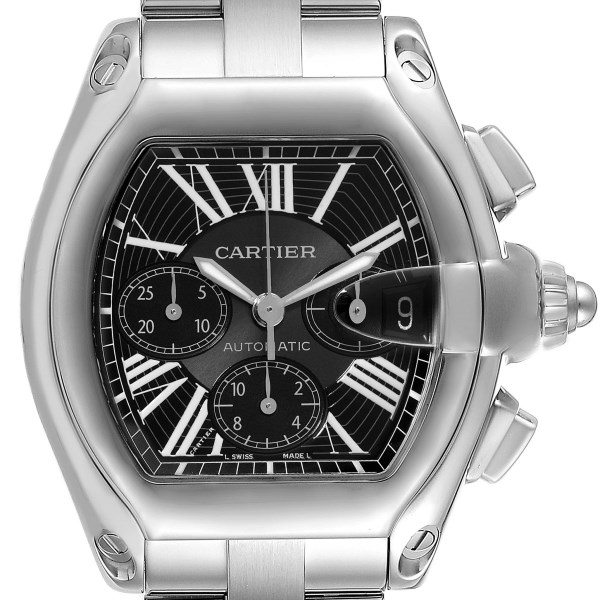 Cartier Roadster XL Chronograph Black Dial Steel Mens Watch W62020X6 Box Papers