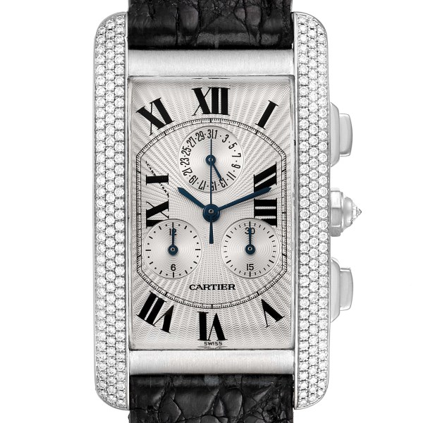 Cartier Tank Americaine Chronograph White Gold Diamond Mens Watch 2339