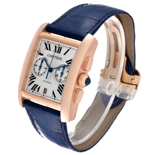 Cartier Tank MC Rose Gold Silver Dial Blue Strap Mens Watch W5330005
