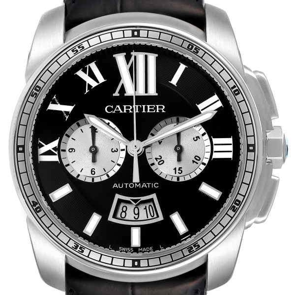 Cartier Calibre Chronograph Black Dial Steel Mens Watch W7100060