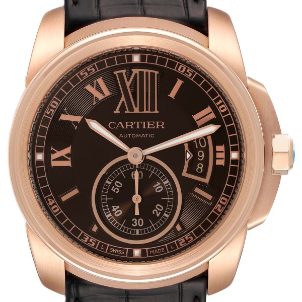 Cartier Calibre Rose Gold Brown Dial Automatic Mens Watch W7100007
