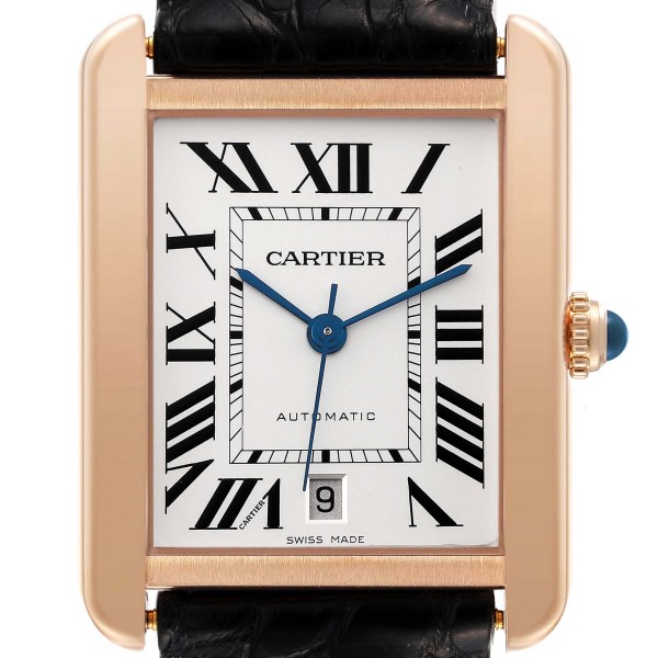 Cartier Tank Solo XL Rose Gold Silver Dial Mens Watch W5200026