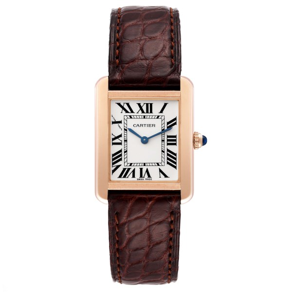 Cartier Tank Solo Rose Gold Steel Brown Strap Ladies Watch W5200024 Box Papers