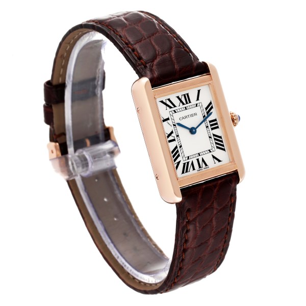 Cartier Tank Solo Rose Gold Steel Brown Strap Ladies Watch W5200024 Box Papers