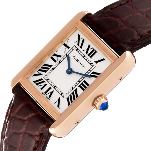 Cartier Tank Solo Rose Gold Steel Brown Strap Ladies Watch W5200024 Box Papers