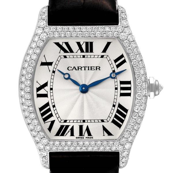 Cartier Tortue 18K White Gold Diamond Mens Watch WA504351