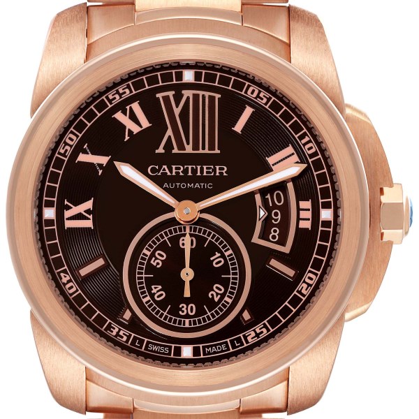 Cartier Calibre Rose Gold Brown Dial Automatic Mens Watch W7100040