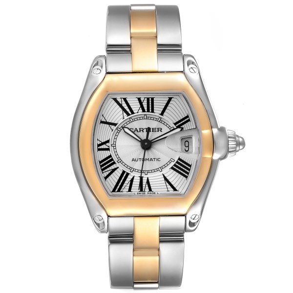 Cartier Roadster Steel Yellow Gold Silver Dial Mens Watch W62031Y4