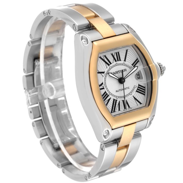 Cartier Roadster Steel Yellow Gold Silver Dial Mens Watch W62031Y4