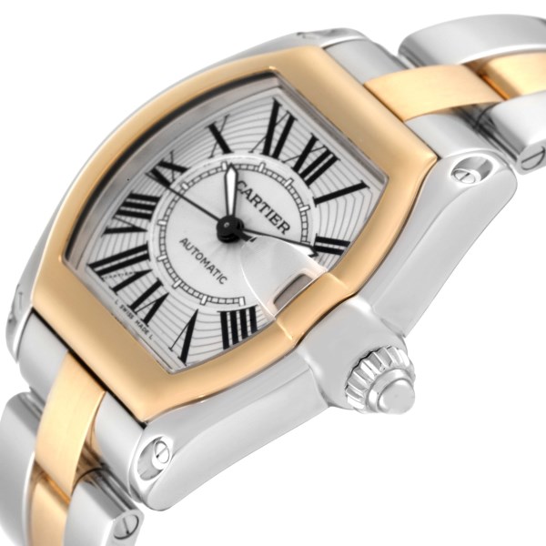 Cartier Roadster Steel Yellow Gold Silver Dial Mens Watch W62031Y4