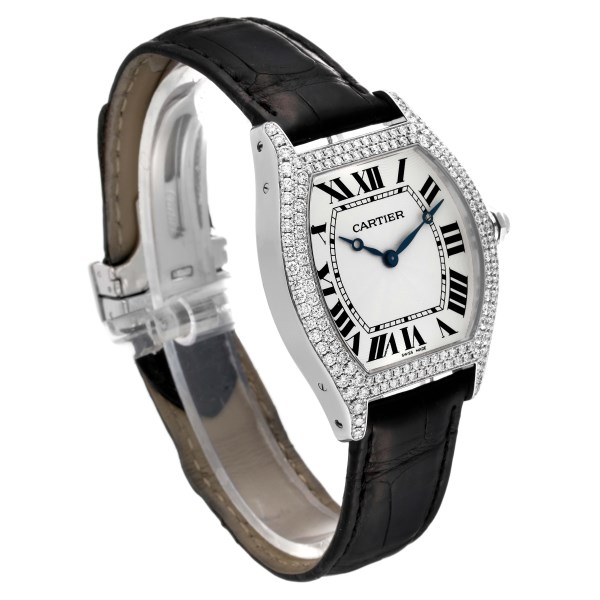 Cartier Tortue Large White Gold Diamond Mens Watch WA503851