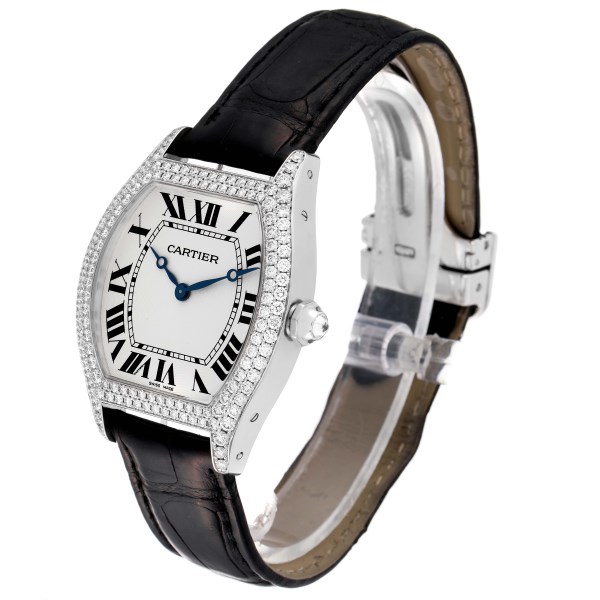 Cartier Tortue Large White Gold Diamond Mens Watch WA503851