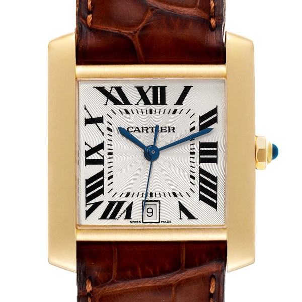 Cartier Tank Francaise Large Yellow Gold Brown Strap Mens Watch W5000156