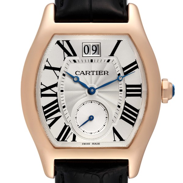 Cartier Tortue XL Silver Flinque Dial 18K Rose Gold Mens Watch W1556234