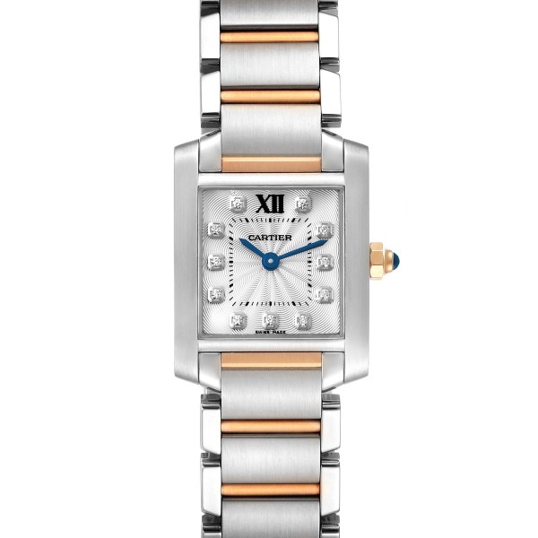 Cartier Tank Francaise Steel Rose Gold Diamond Ladies Watch WE110004 Box Papers